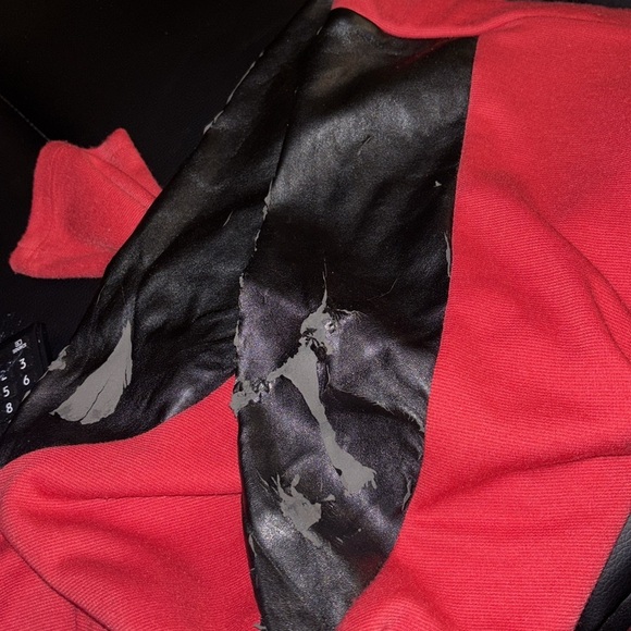 Fashion Story red black  vegan leather patch sides leggings Sz L - Picture 10 of 10